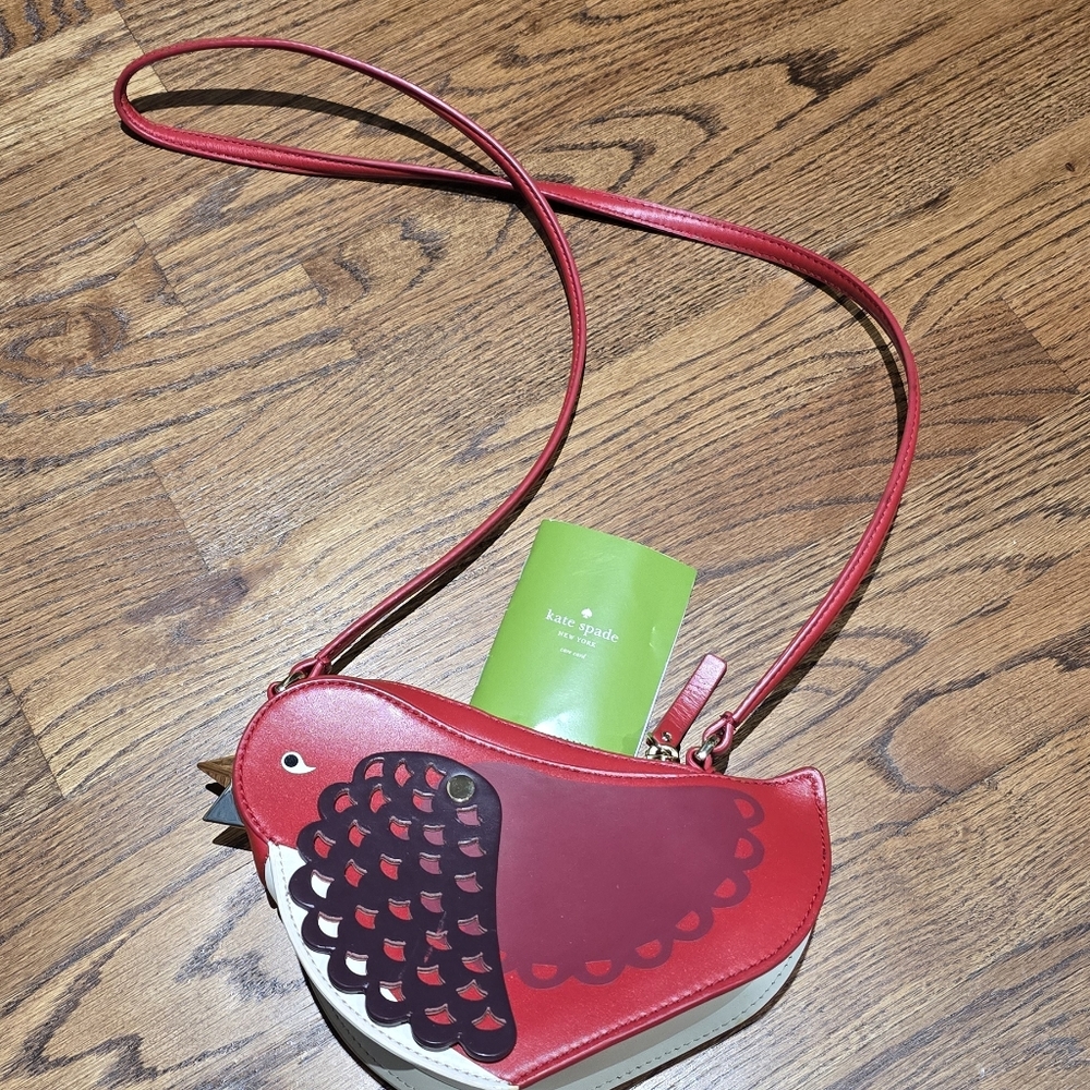 Kate Spade New York Ooh La La Red Carpet Bird Crossbody Purse Leather - Picture 2 of 5